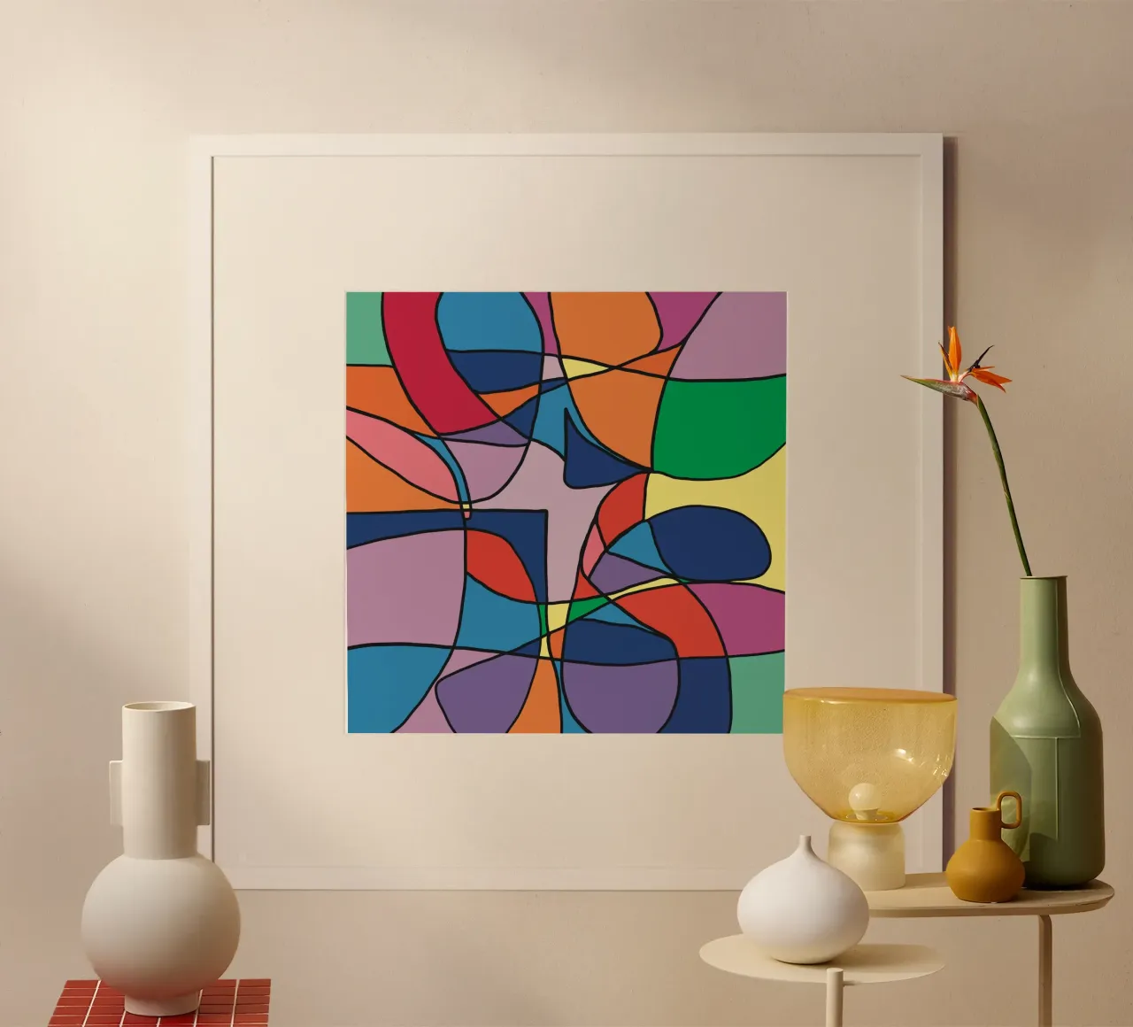 Mosaico a colori quadrato astratto var 3 poster con telaio in alluminio da Little Dean