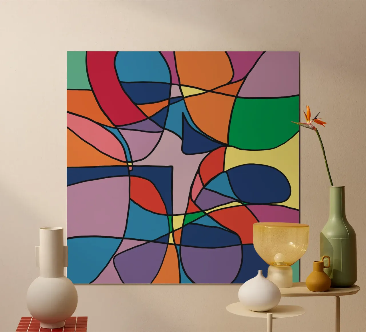 Mosaico a colori quadrato astratto var 3 poster con telaio in alluminio da Little Dean