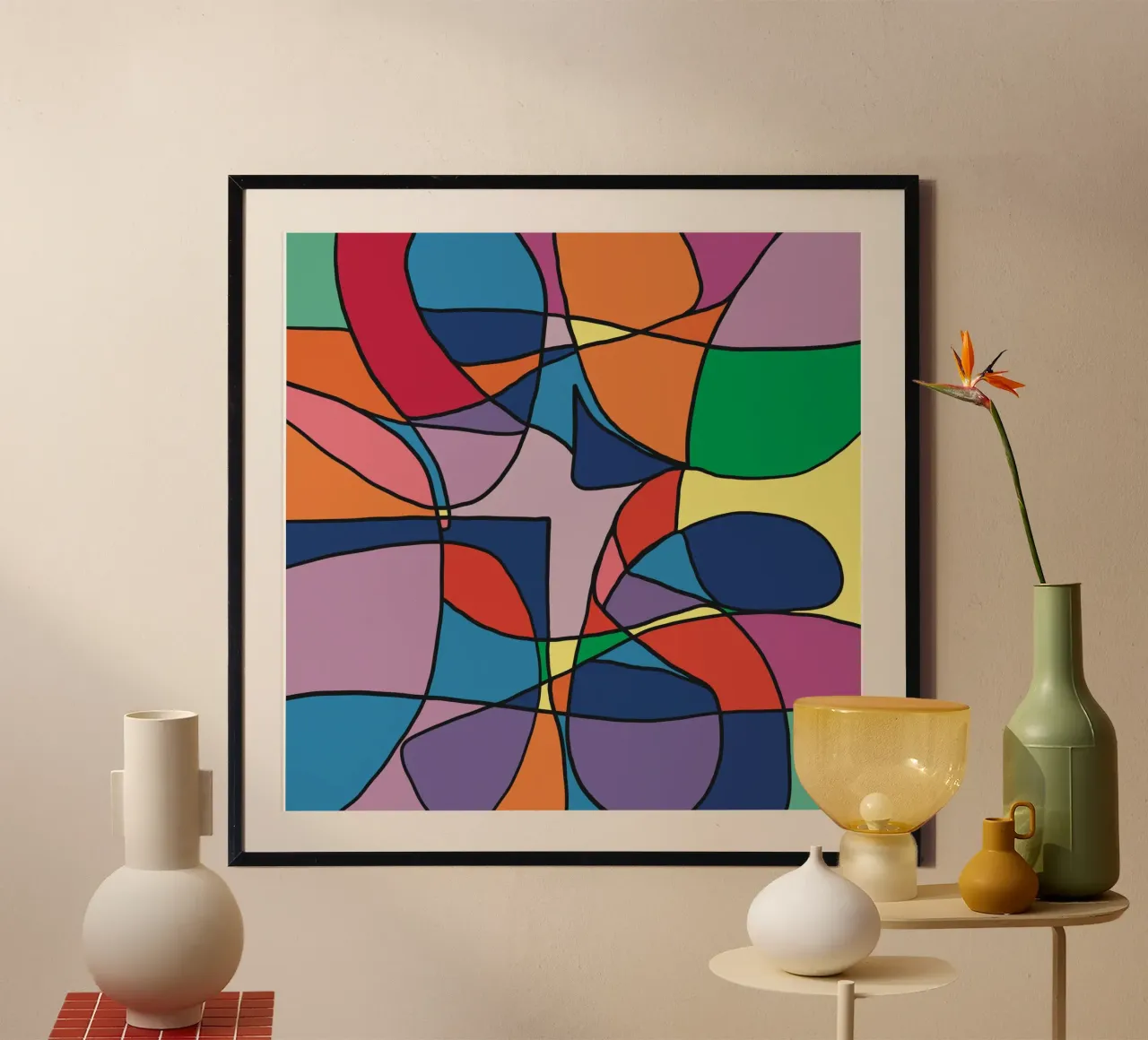 Mosaico a colori quadrato astratto var 3 poster con telaio in alluminio da Little Dean