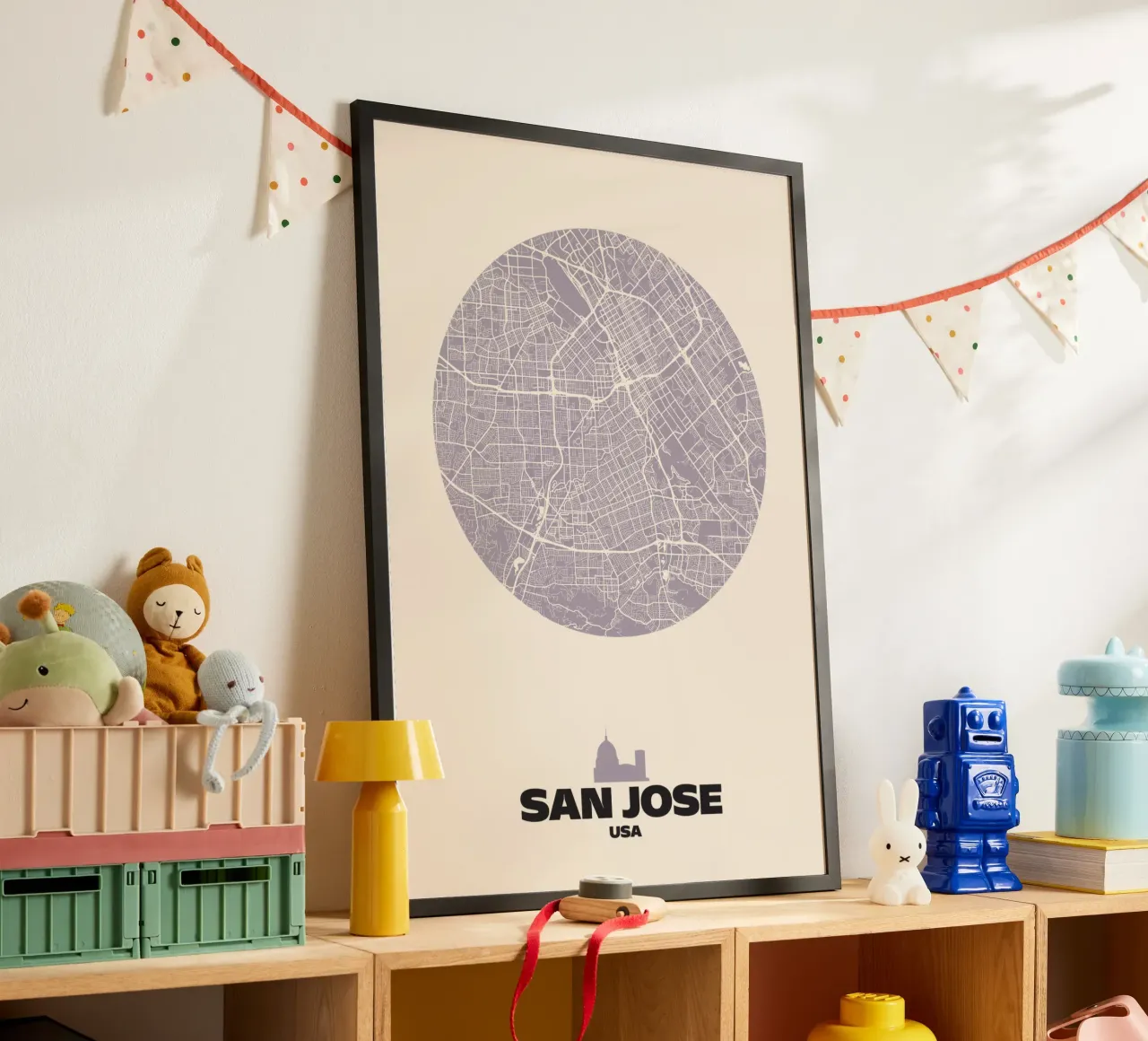 Mappa del Circolo di San José poster con telaio in legno da MOOODZART