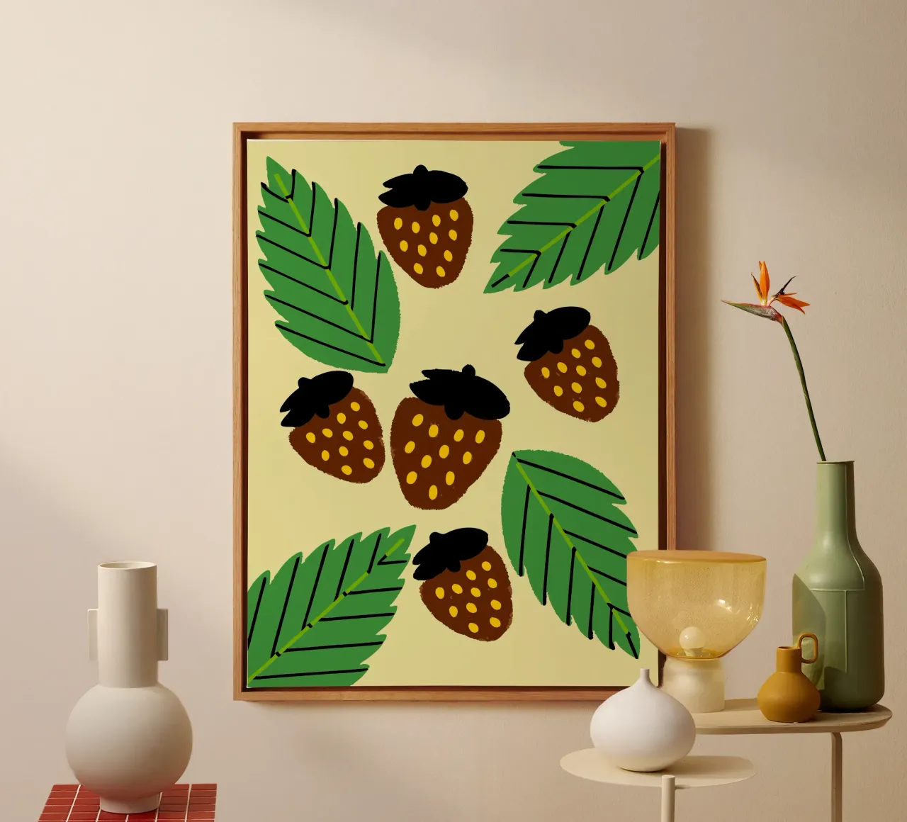 Aardbeien canvas met Baklijst van TRENDY POSTER SHOP