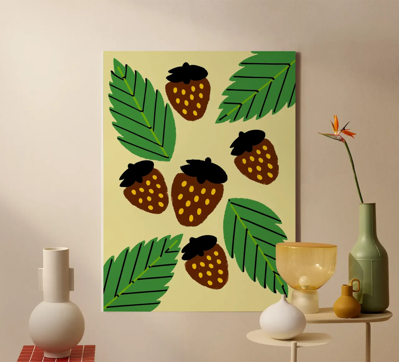 Aardbeien canvas met Baklijst van TRENDY POSTER SHOP