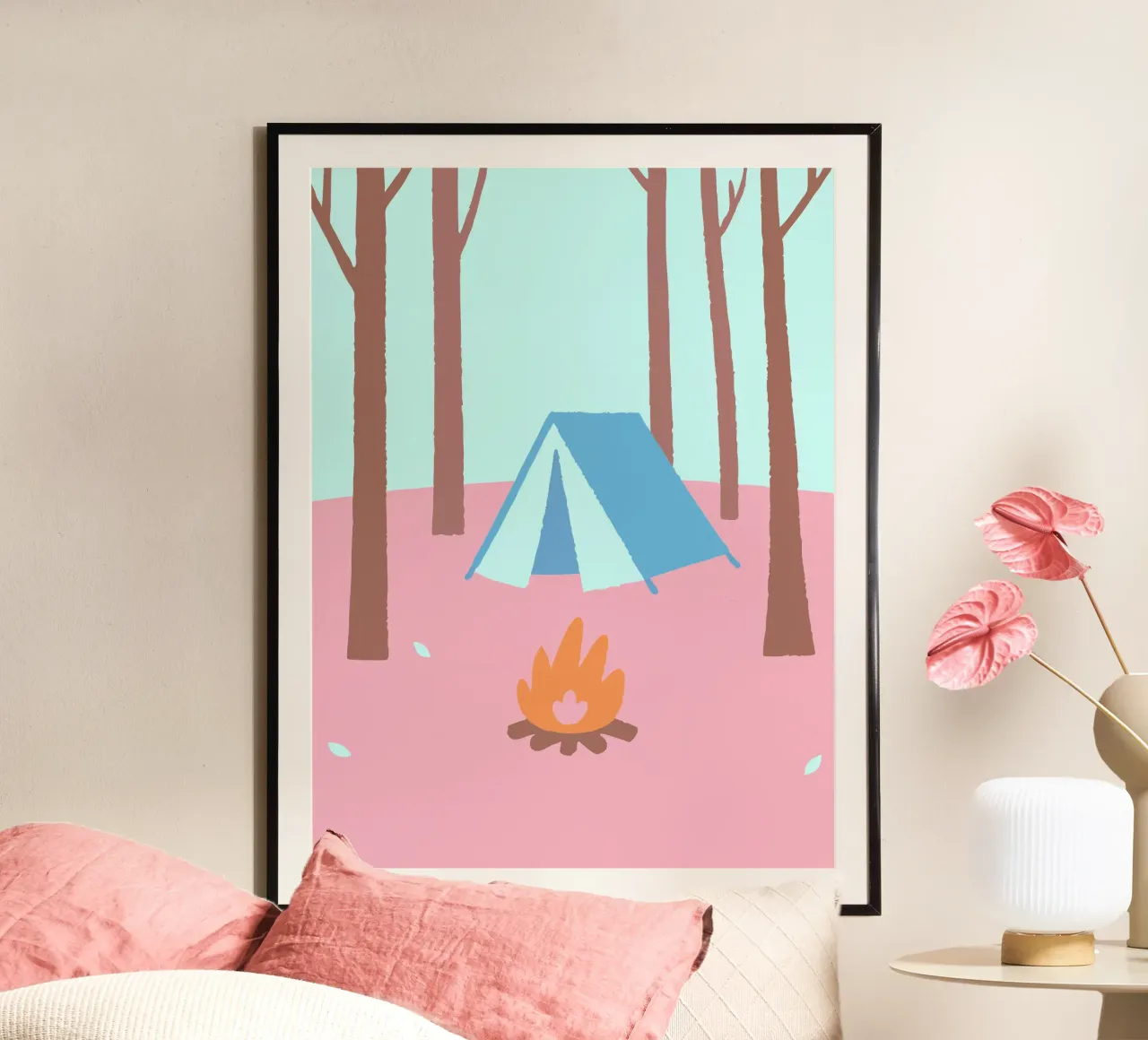 Camping poster met kunststof frame van TRENDY POSTER SHOP