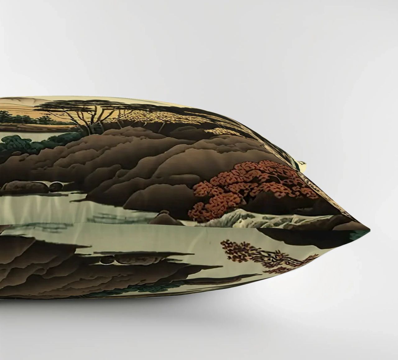 mountain snow-capped peak trees river pine trees autumn decorative cushion by minerva santiago