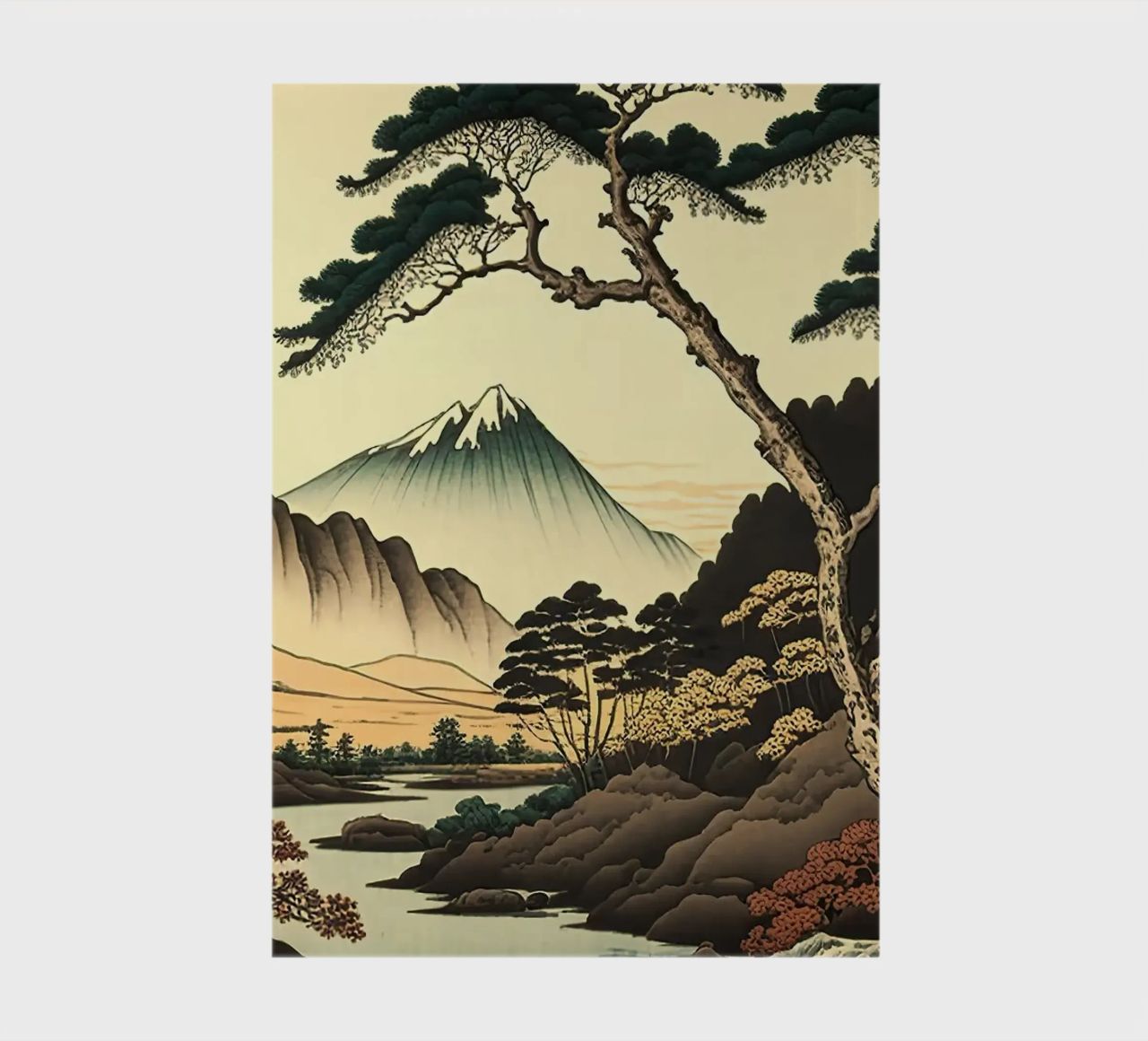 mountain snow-capped peak trees river pine trees autumn notebook by minerva santiago