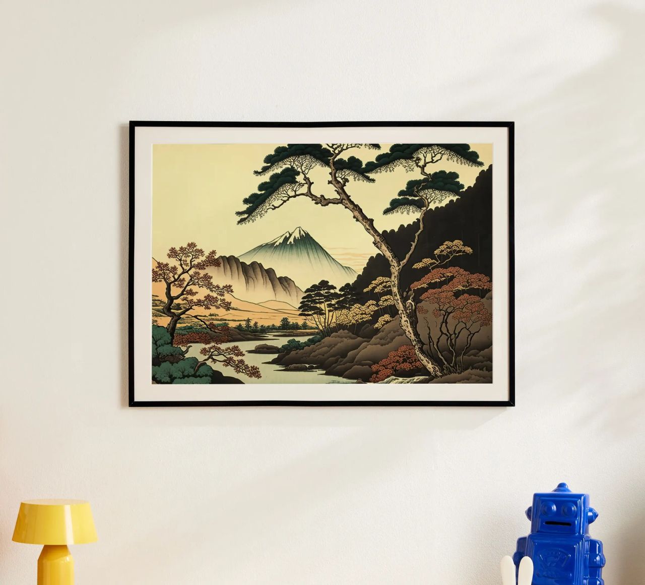 montaña cumbre nevada árboles río pinos otoño poster de minerva santiago