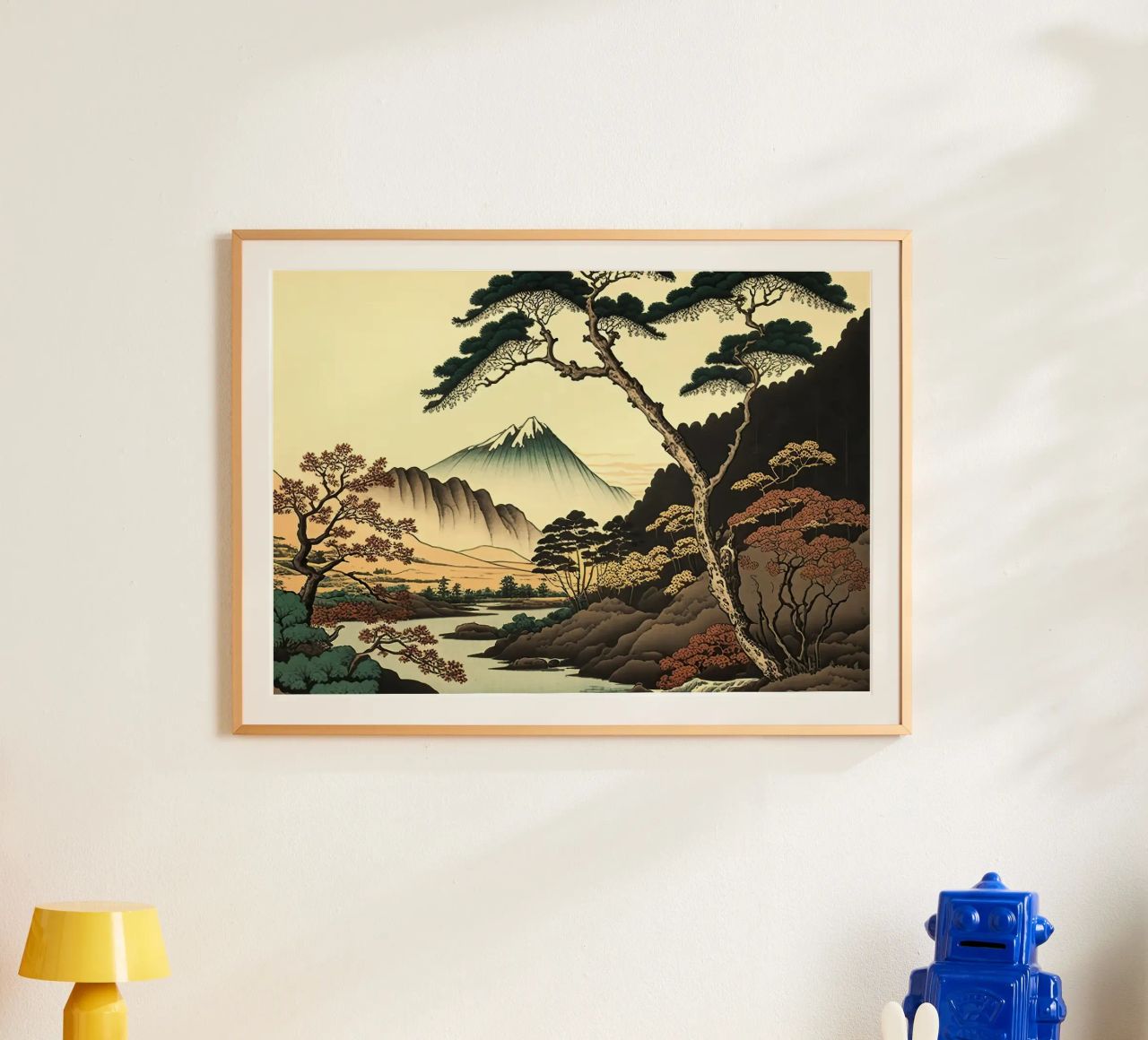 montaña cumbre nevada árboles río pinos otoño poster de minerva santiago