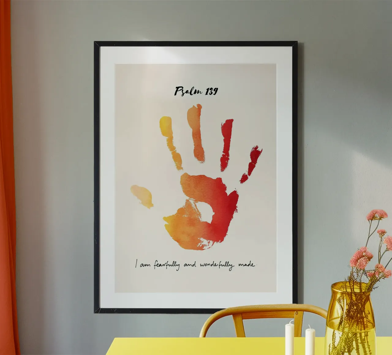 handprint watercolor psalm 139 quote scripture inspirational poster with aluminum frame by minerva santiago