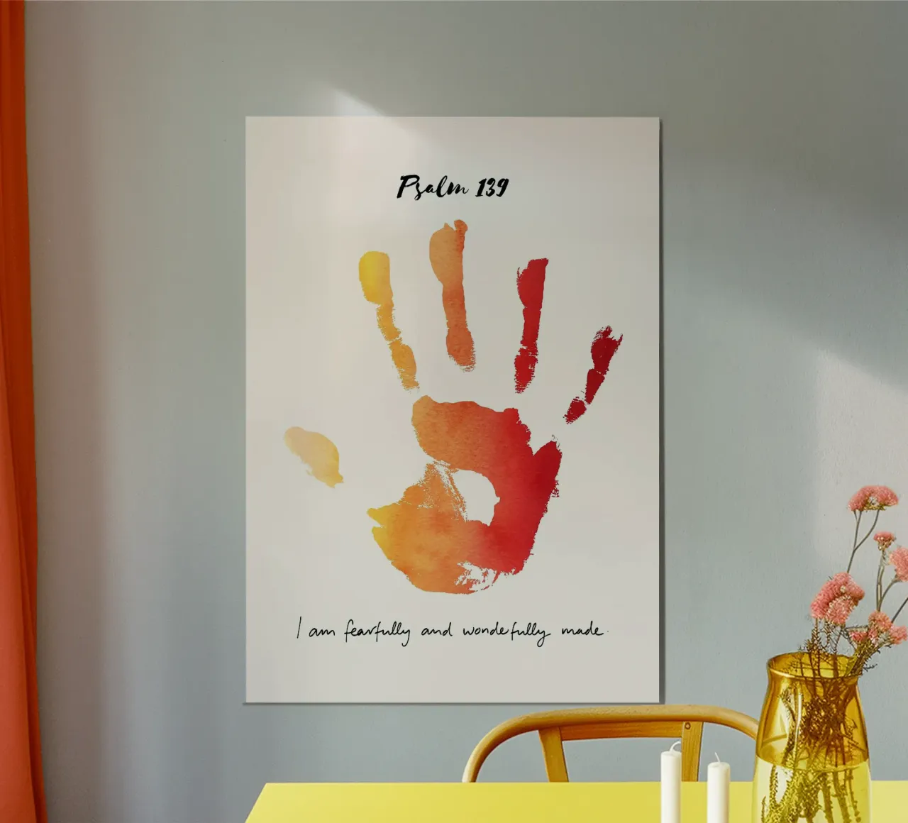handprint watercolor psalm 139 quote scripture inspirational poster with aluminum frame by minerva santiago