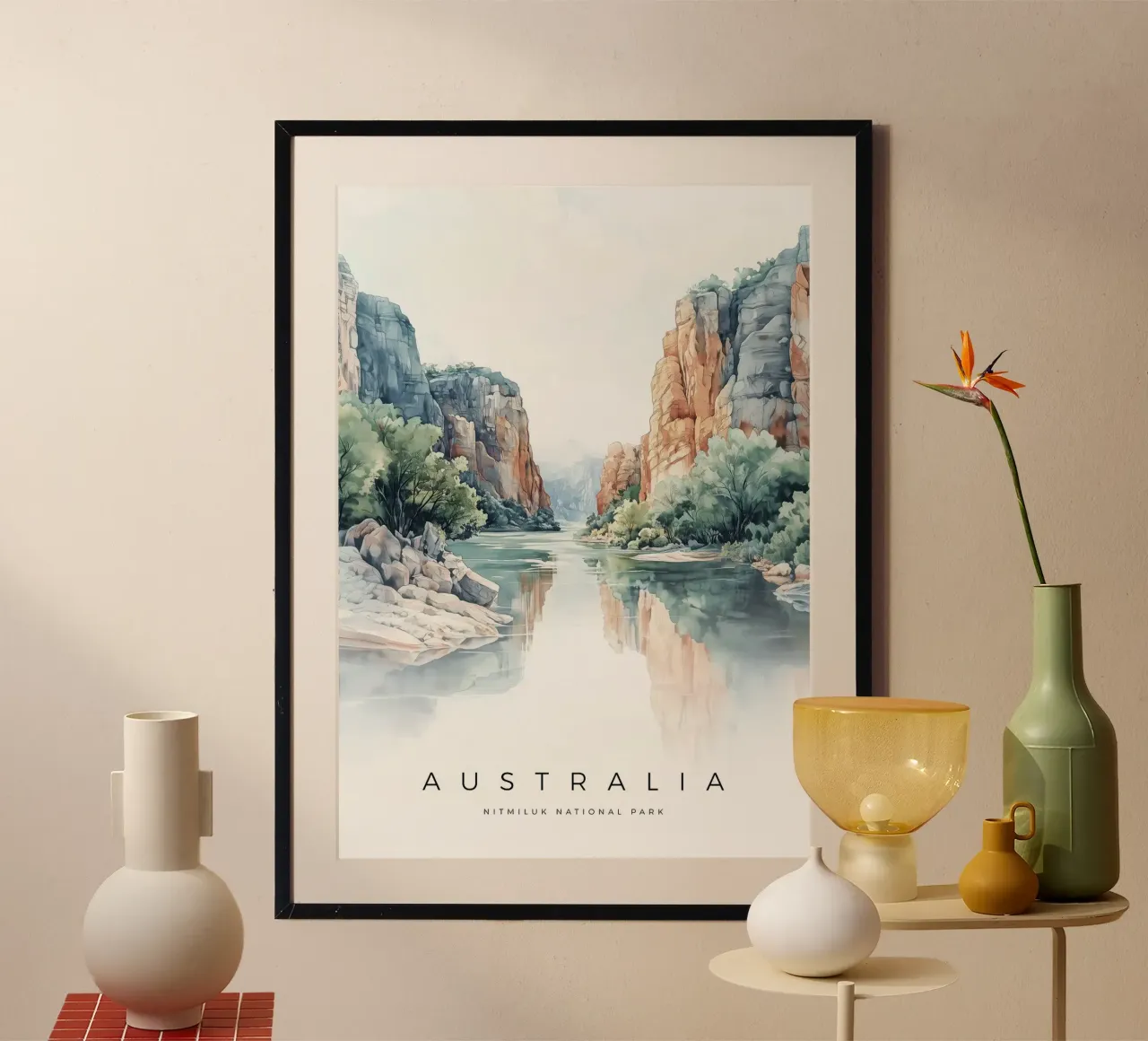 acqua scogliera riflessione alberi rocce cielo natura fiume poster con telaio in alluminio da minerva santiago