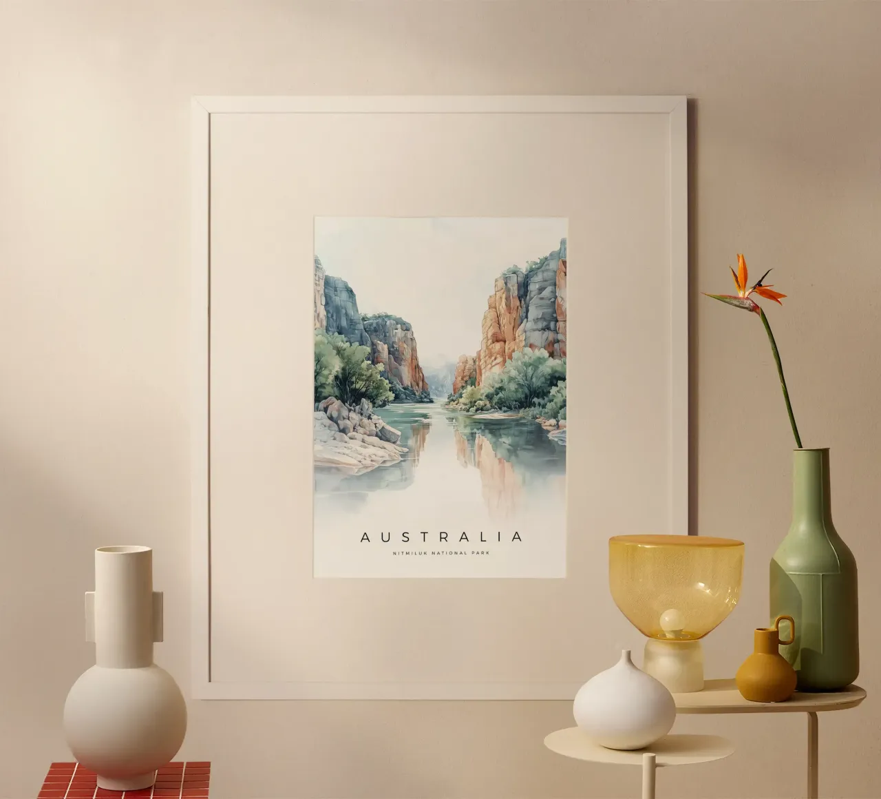 acqua scogliera riflessione alberi rocce cielo natura fiume poster con telaio in alluminio da minerva santiago