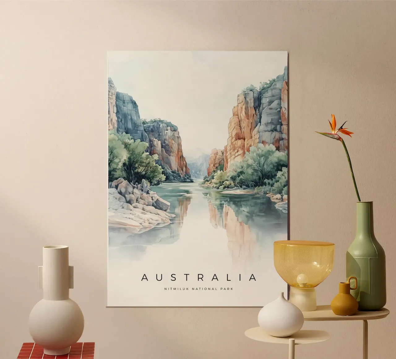 acqua scogliera riflessione alberi rocce cielo natura fiume poster con telaio in alluminio da minerva santiago