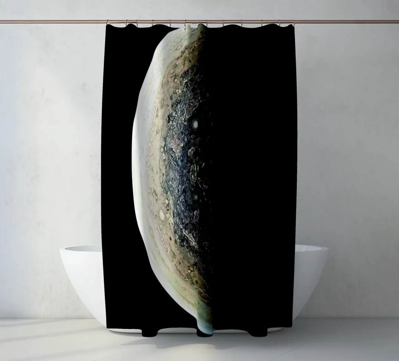 Jupiter's South Pole shower curtain by Vintage by JUNIQE