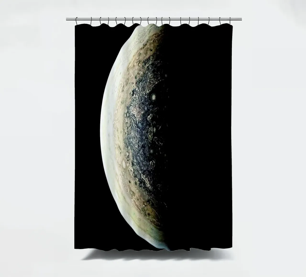 Jupiter's South Pole shower curtain by Vintage by JUNIQE