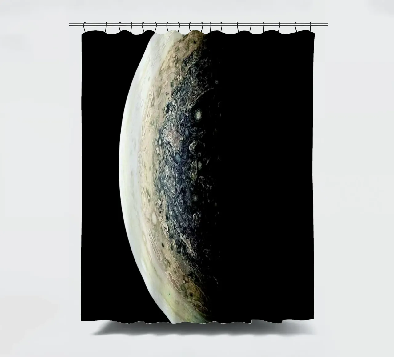 Jupiter's South Pole shower curtain by Vintage by JUNIQE