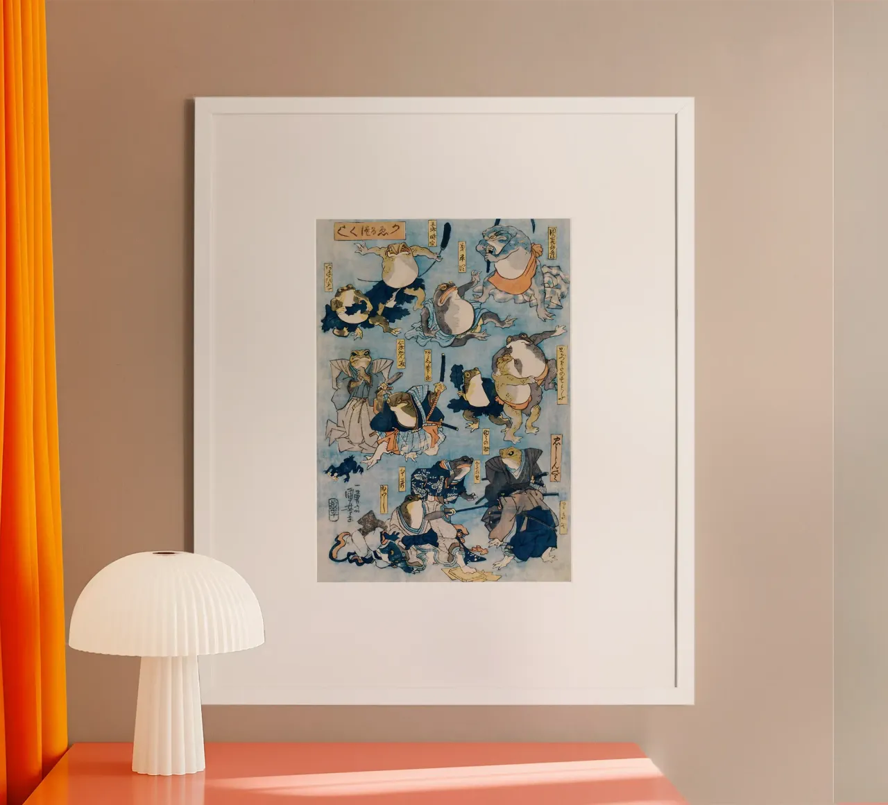 Frogs as Famous Heroes of the Kabuki Stage poster con telaio in legno da GoArt