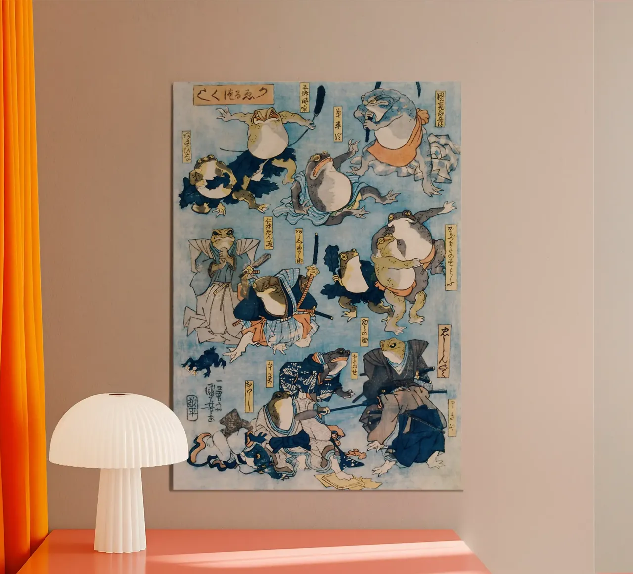 Frogs as Famous Heroes of the Kabuki Stage poster con telaio in legno da GoArt