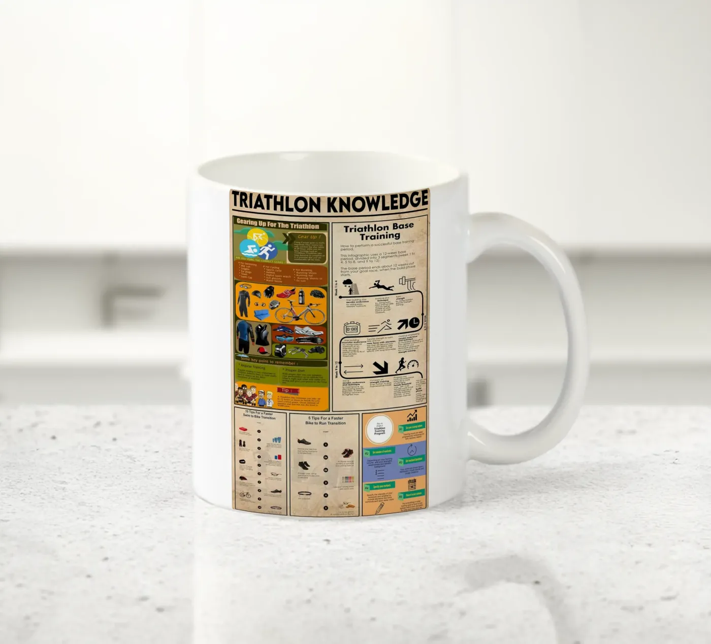 Triathlon Knowledge Poster ceramic mug by Maritiknowled