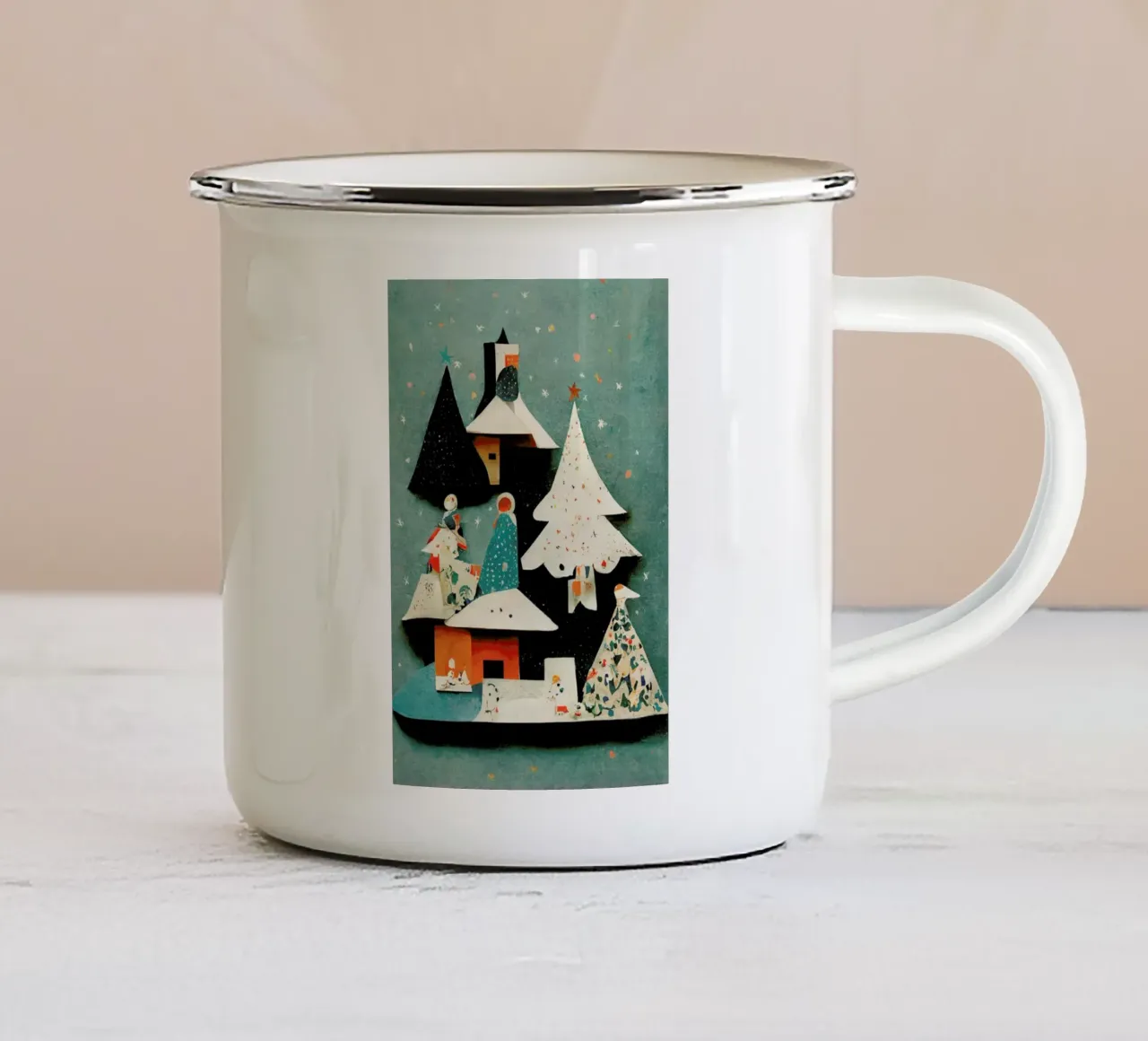 Paper Cut Pine Trees taza de esmalte de treechild