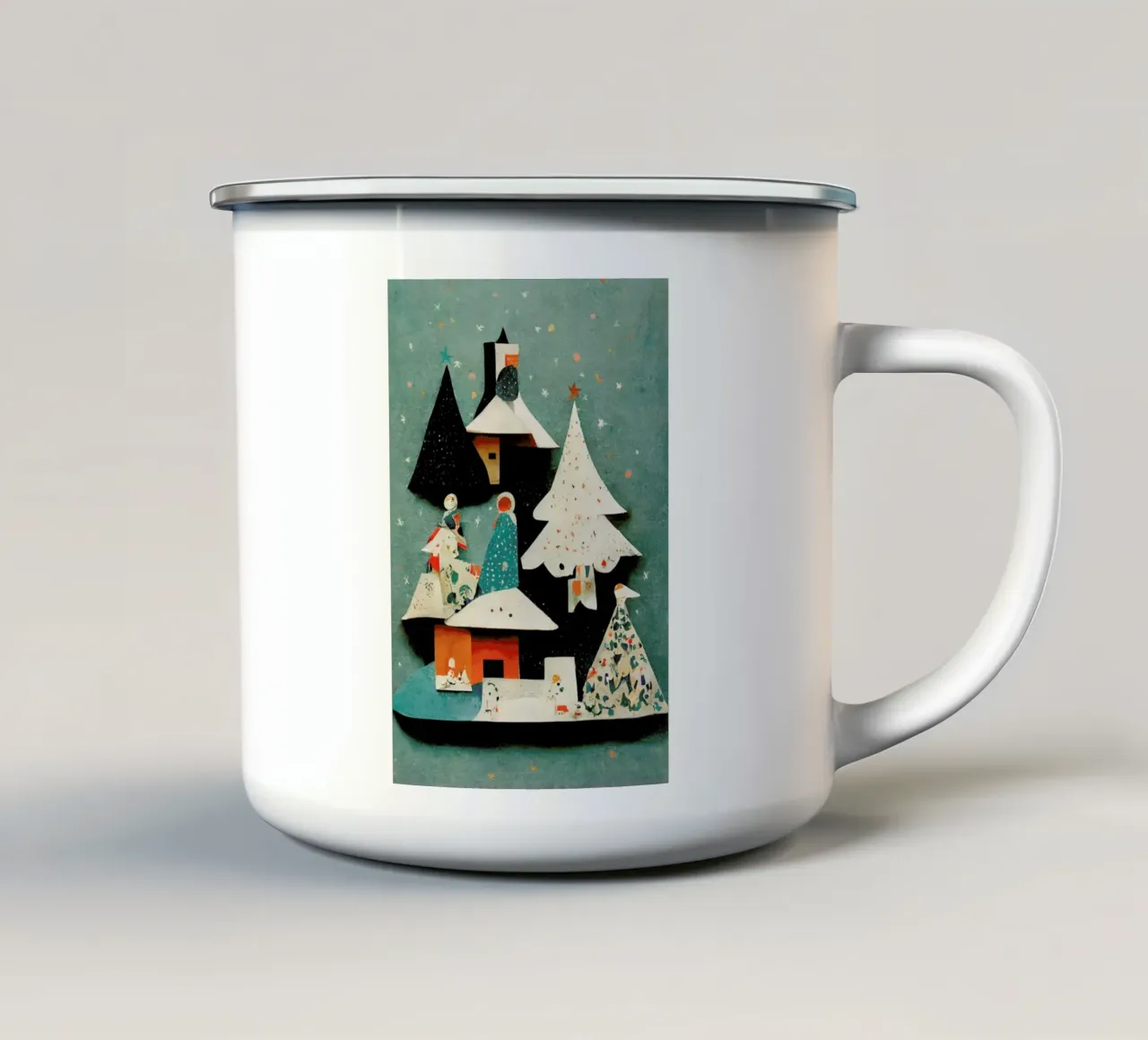 Paper Cut Pine Trees taza de esmalte de treechild