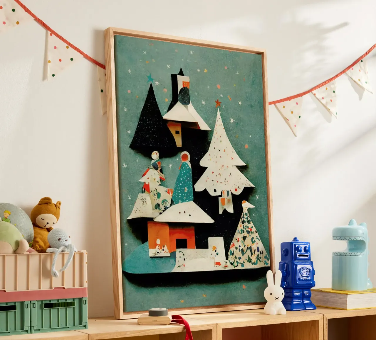 Paper Cut Pine Trees tela con Cornice a cassetta da treechild