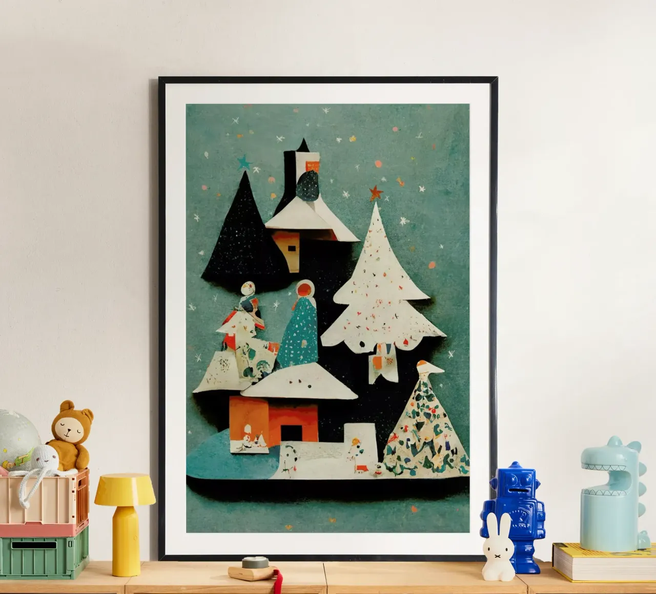 Paper Cut Pine Trees poster con telaio in alluminio da treechild
