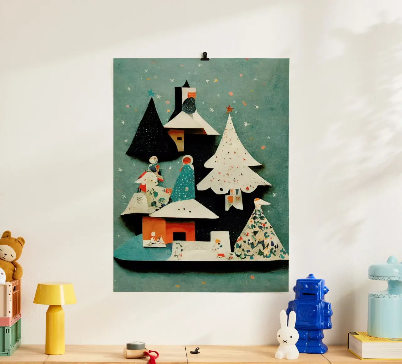 Paper Cut Pine Trees poster con telaio in alluminio da treechild