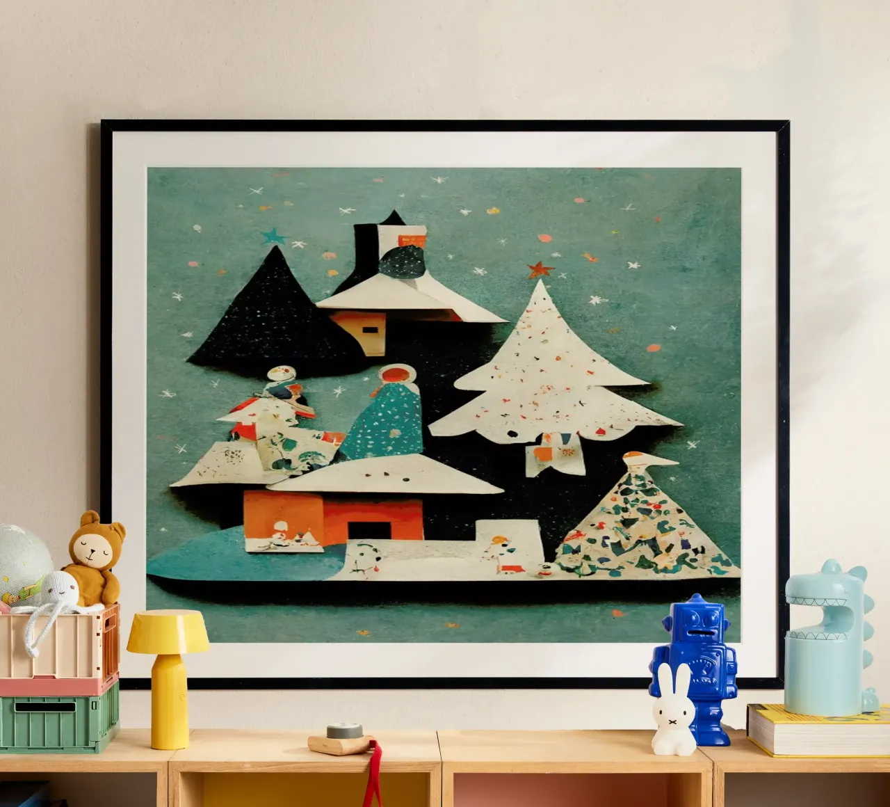 Paper Cut Pine Trees poster con telaio in alluminio da treechild
