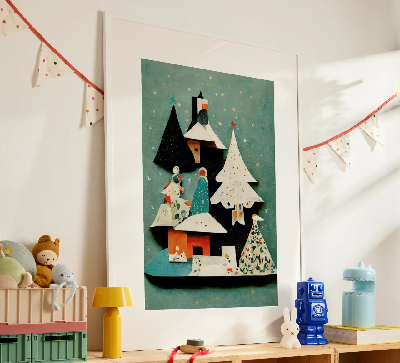 Paper Cut Pine Trees poster con telaio in alluminio da treechild
