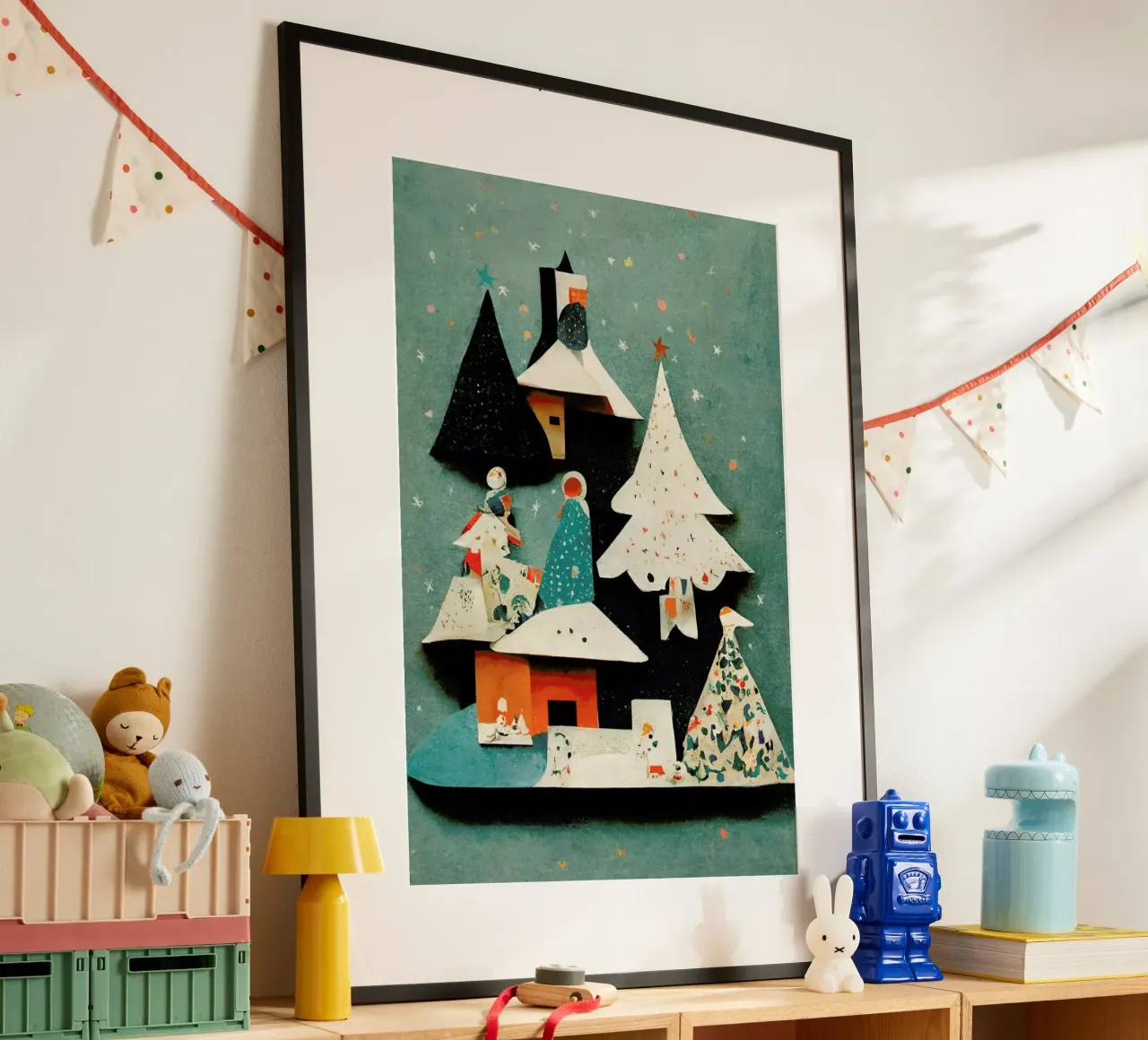 Paper Cut Pine Trees poster con telaio in alluminio da treechild