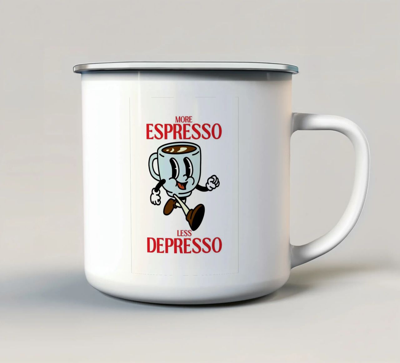 More Espresso, Less Depresso, tazza in smalto da Art of Saying