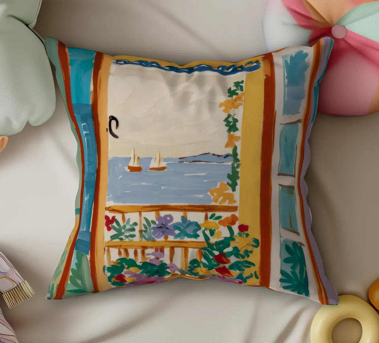 Window Sea Vista decorative cushion by Pake Nebula