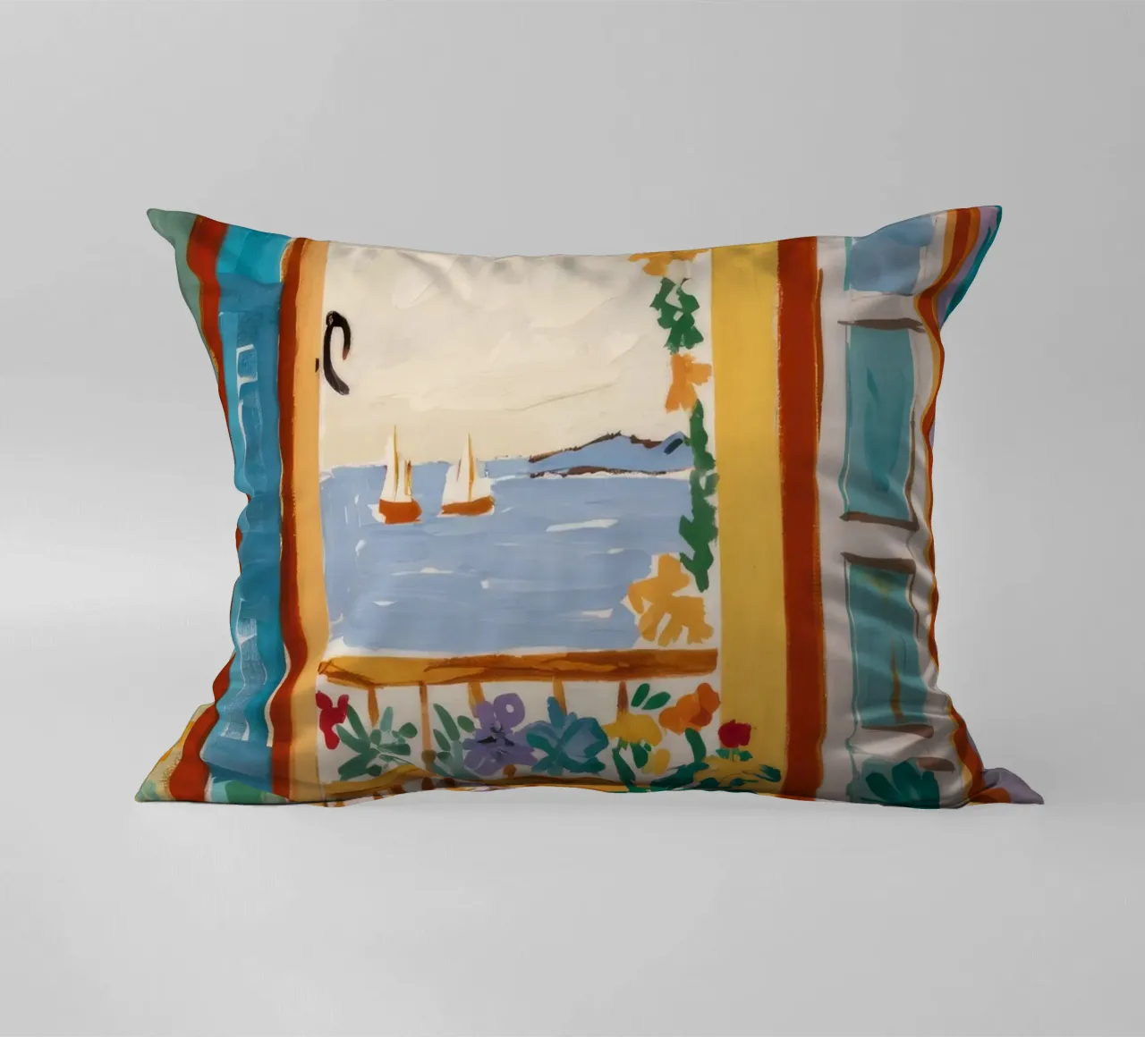 Window Sea Vista decorative cushion by Pake Nebula
