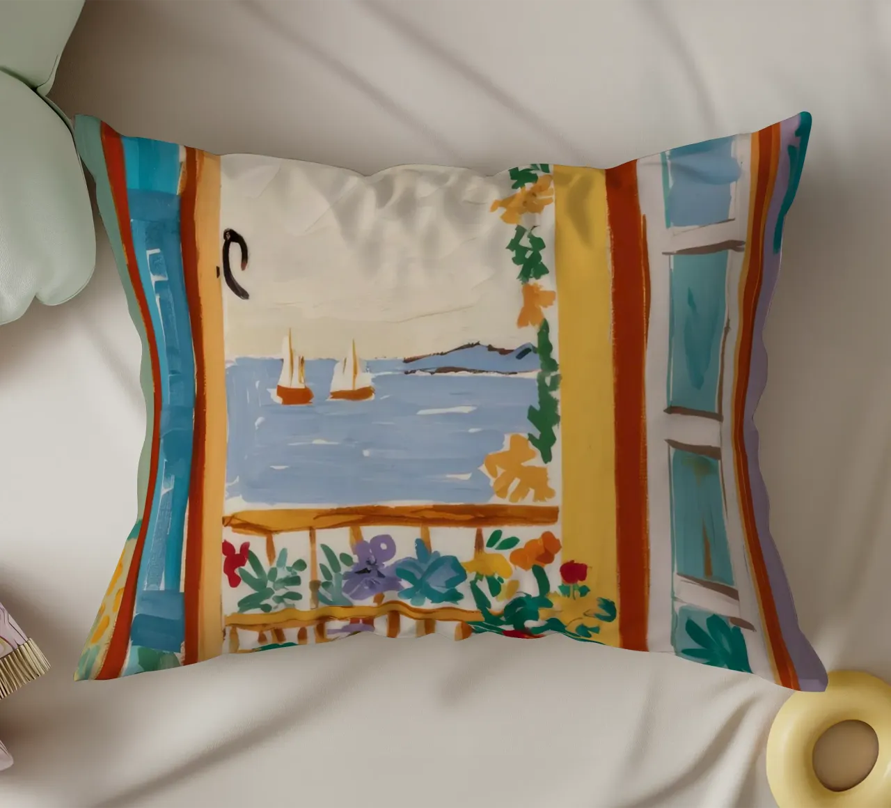 Window Sea Vista decorative cushion by Pake Nebula