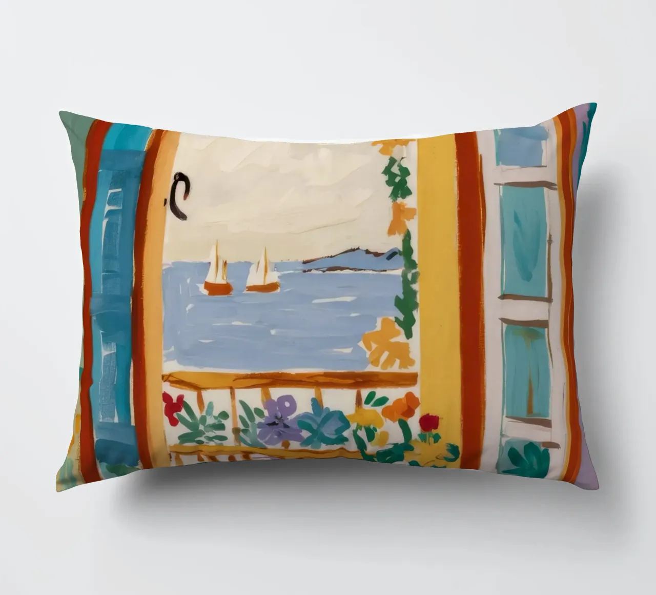 Window Sea Vista decorative cushion by Pake Nebula