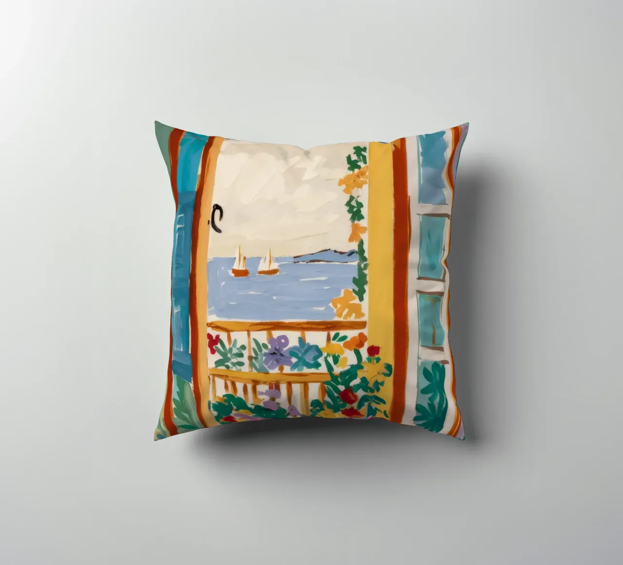 Window Sea Vista decorative cushion by Pake Nebula