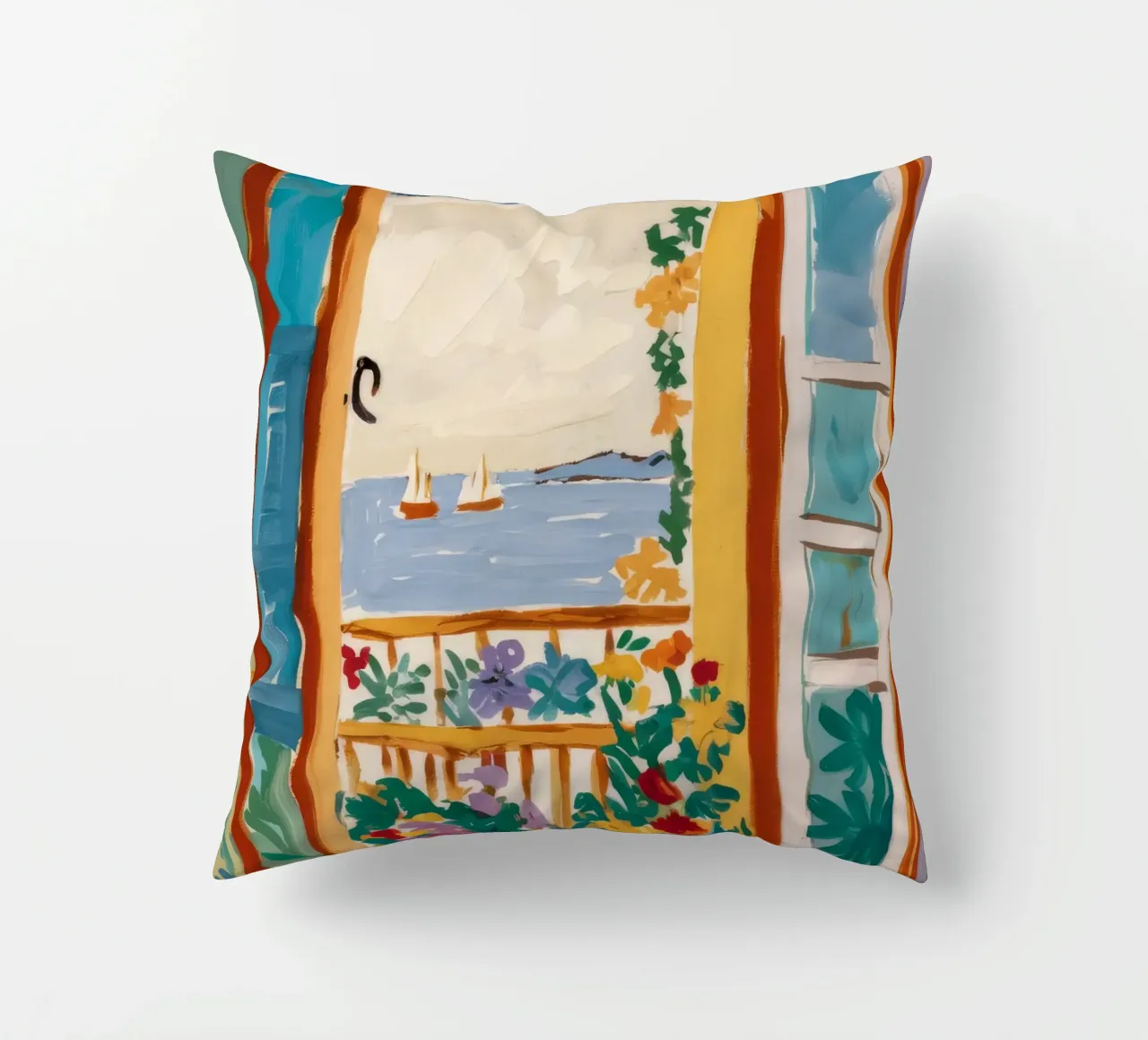 Window Sea Vista decorative cushion by Pake Nebula