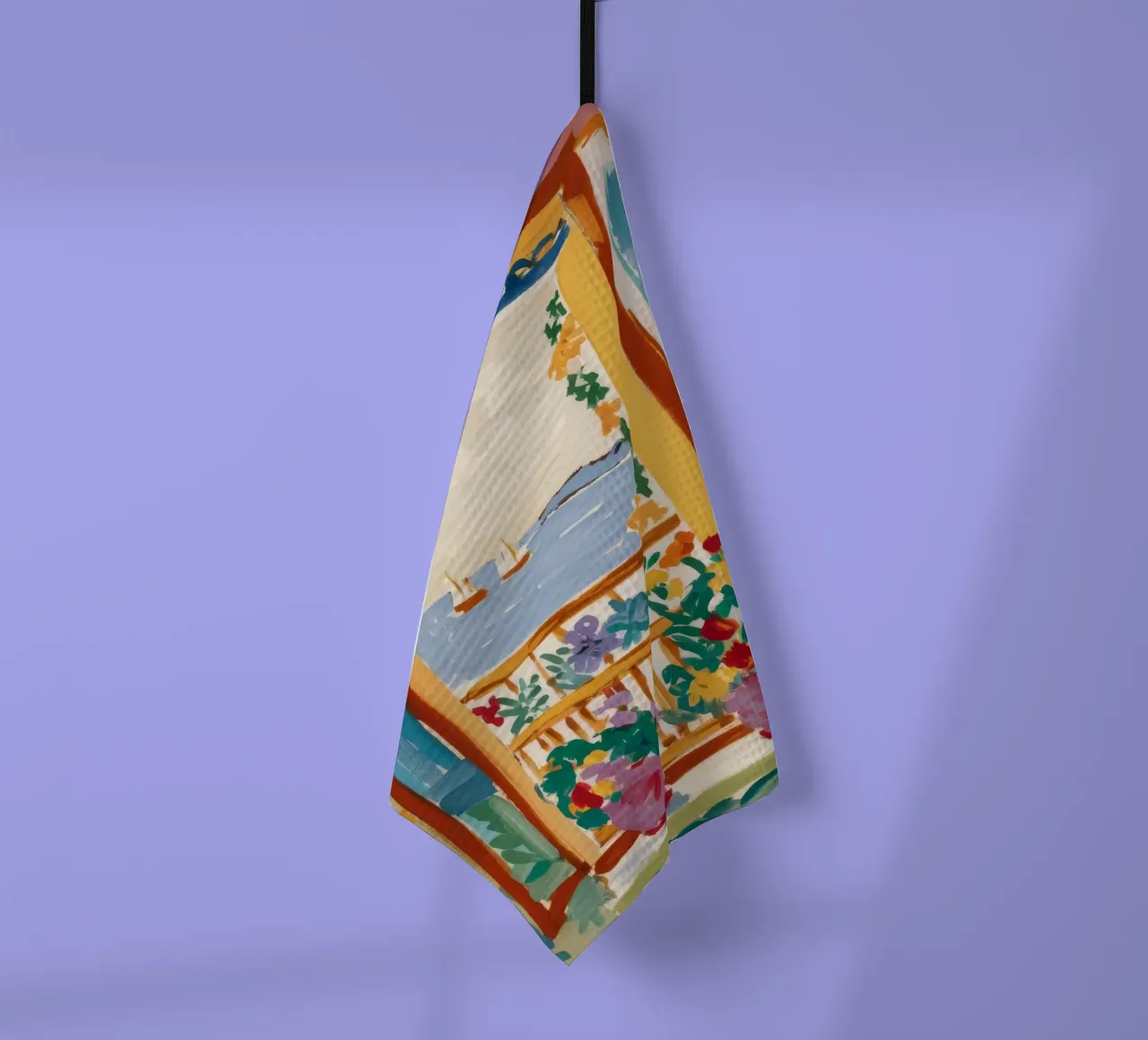 Window Sea Vista tea towel by Pake Nebula