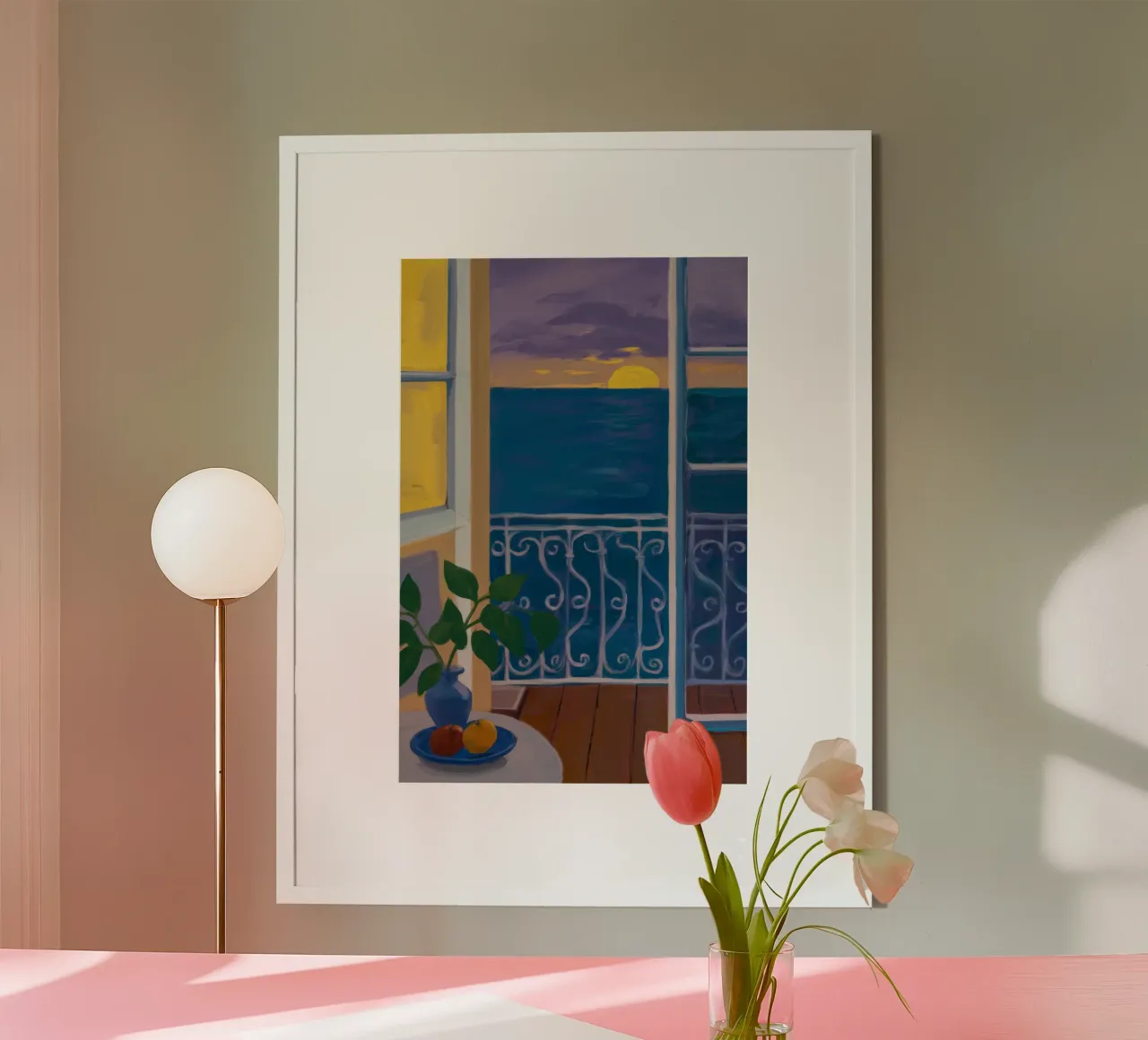 Balcone Crepuscolo Serenità poster con telaio in plastica da Pake Nebula