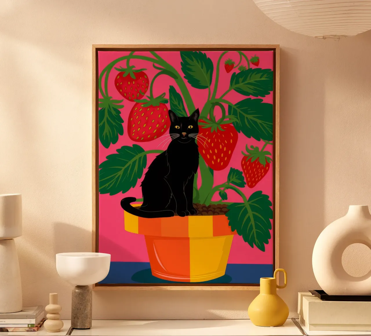 Amico felino alla fragola tela con Cornice a cassetta da Pake Nebula