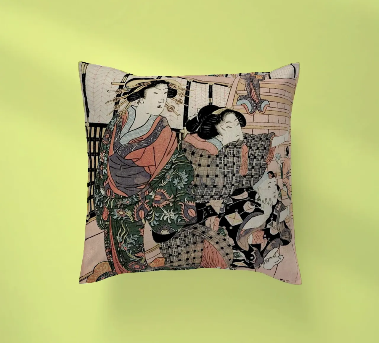 Kunisada - Courtesans, Their Servants and Students Playing Blind Man's Buff cuscino da ARTOTHEK