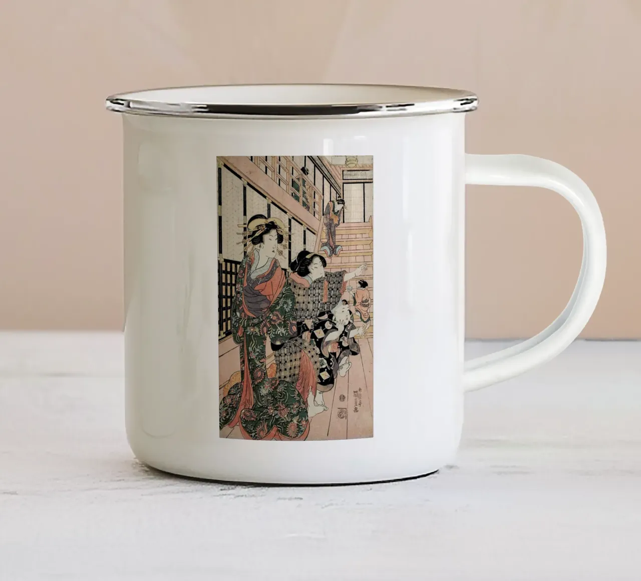 Kunisada - Courtesans, Their Servants and Students Playing Blind Man's Buff tazza in smalto da ARTOTHEK
