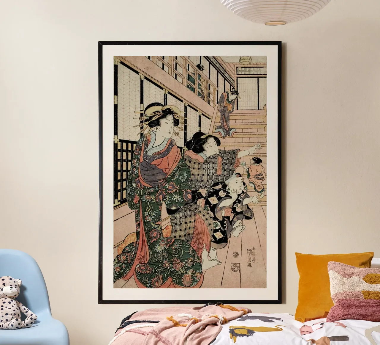 Kunisada - Courtesans, Their Servants and Students Playing Blind Man's Buff poster con telaio in alluminio da ARTOTHEK