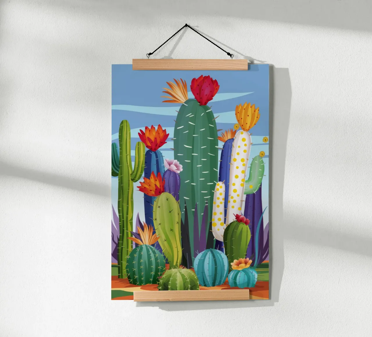 Floraison de la sentinelle du désert poster avec cadre en bois de Murni Strokes