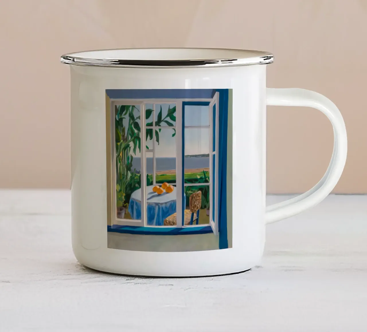 Azure Window Seascape enamel mug by Pake Nebula