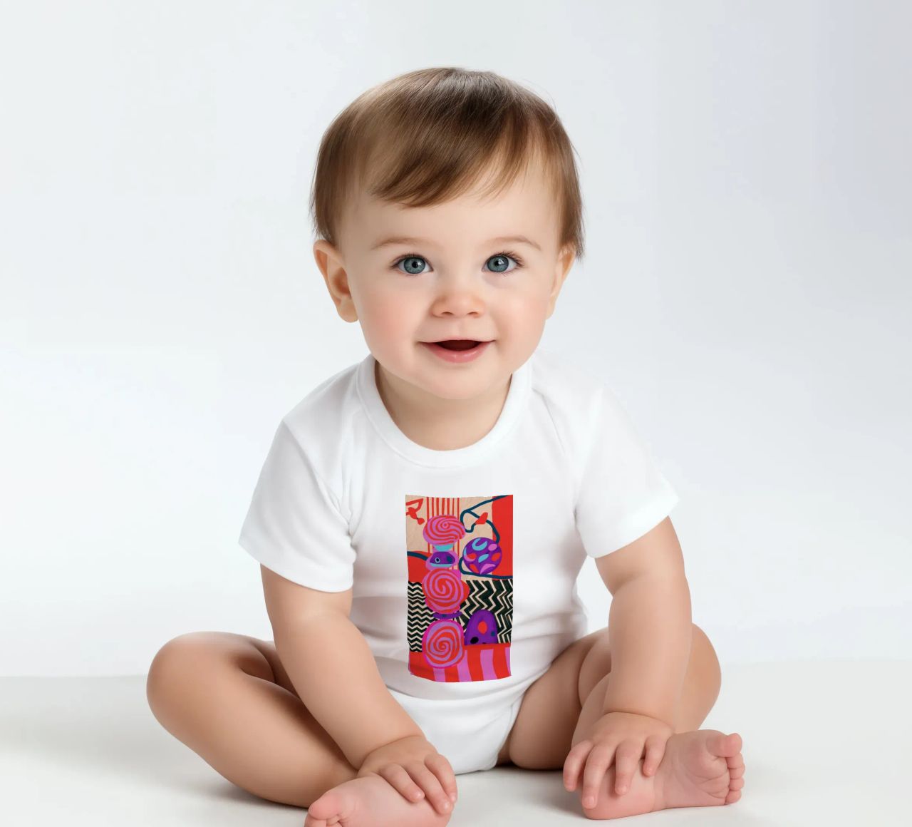 Rhythmic Abstract Forms short-sleeve baby romper by Pake Nebula