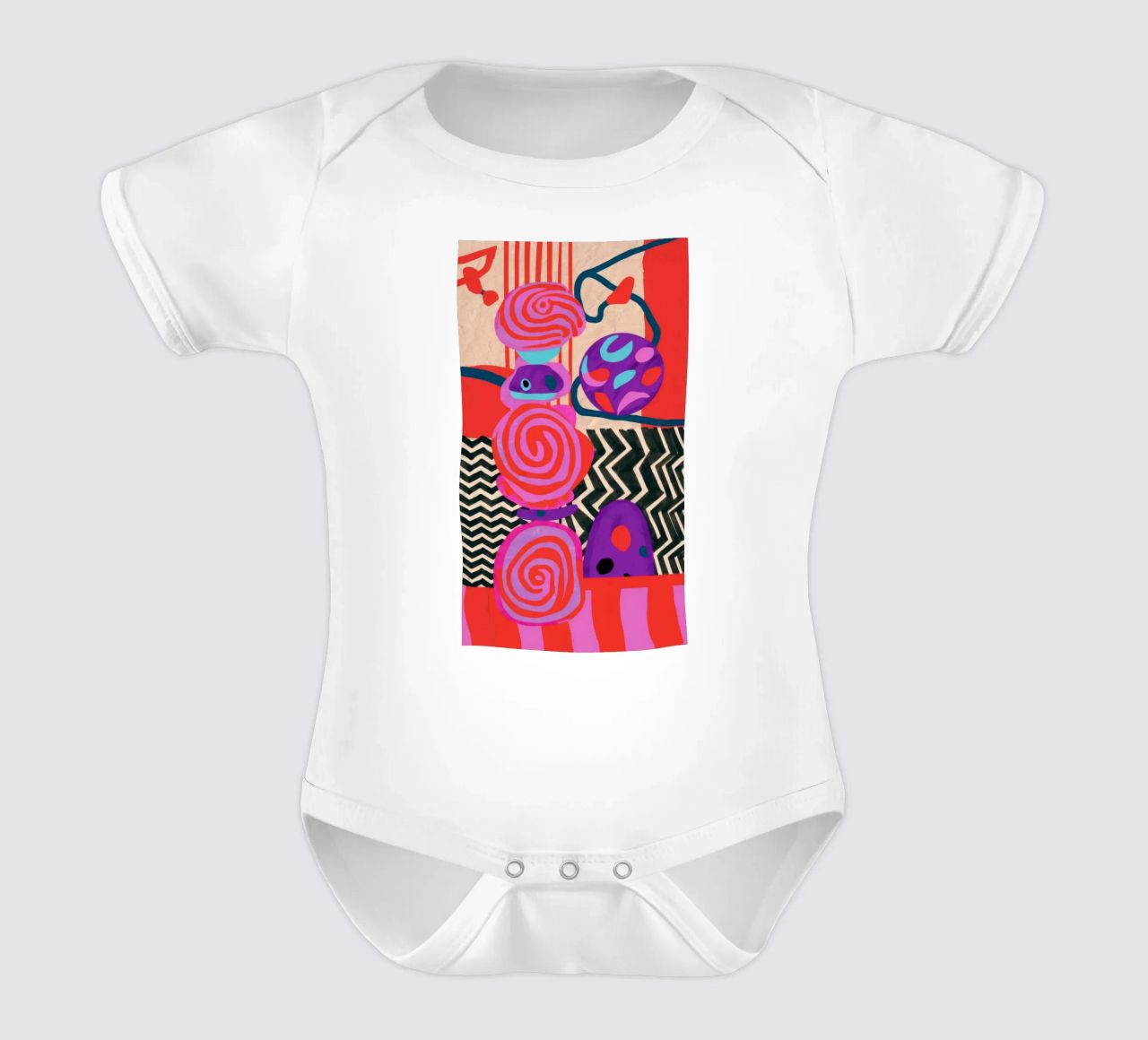 Rhythmic Abstract Forms short-sleeve baby romper by Pake Nebula