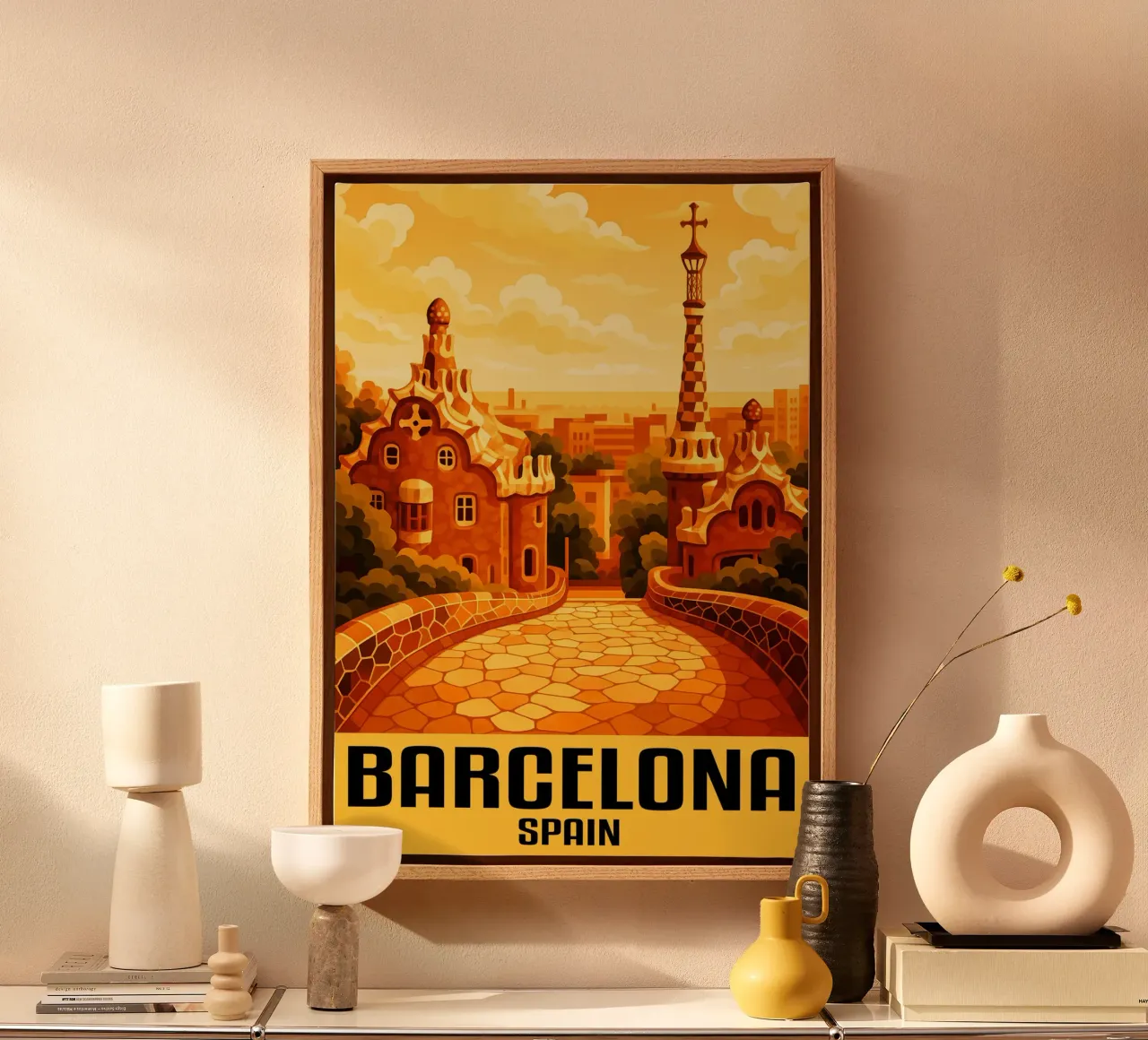 Barcelona Spanje Stad Kunst Verbeelding canvas met Baklijst van oneheart