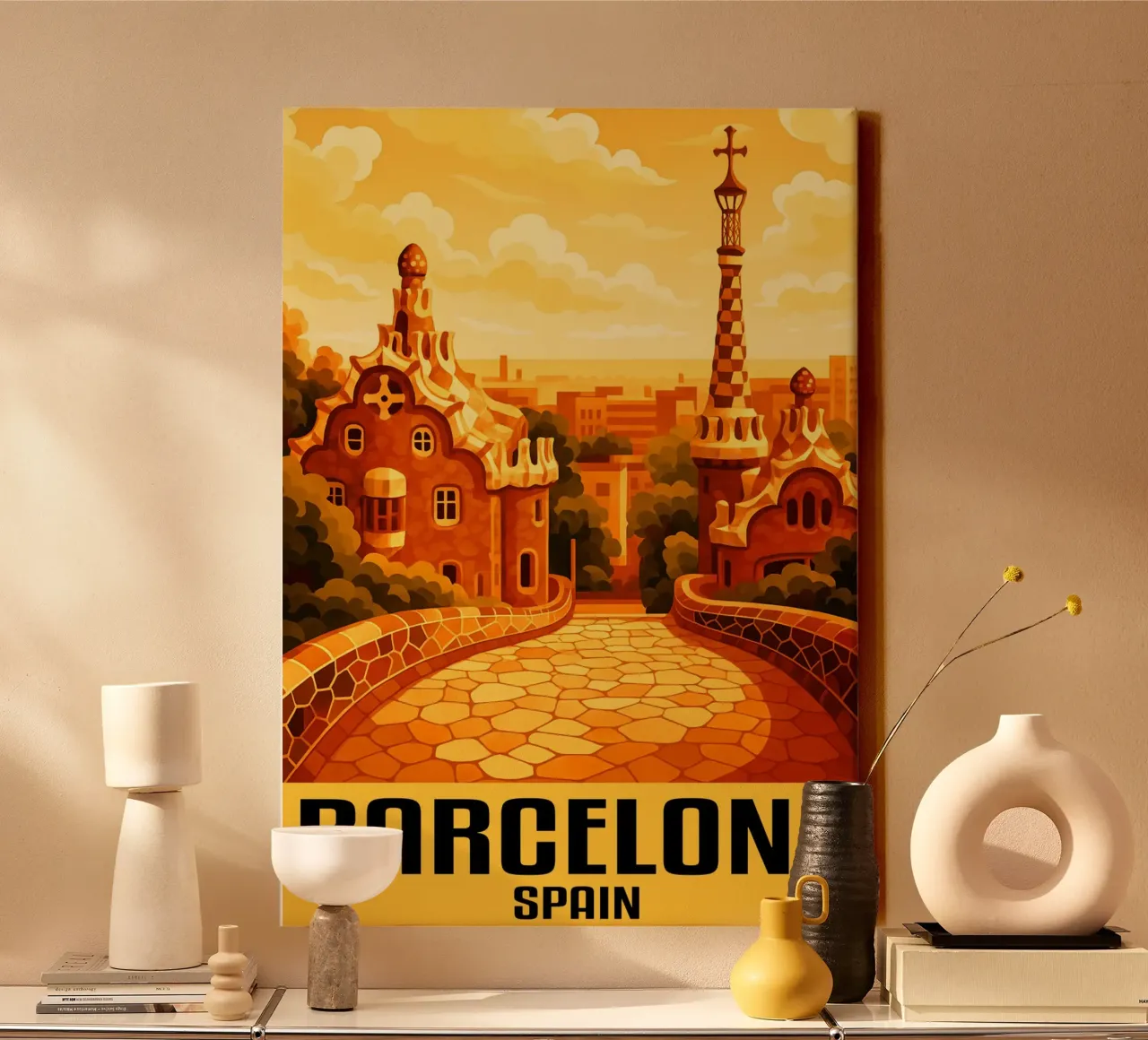 Barcelona Spanje Stad Kunst Verbeelding canvas met Baklijst van oneheart