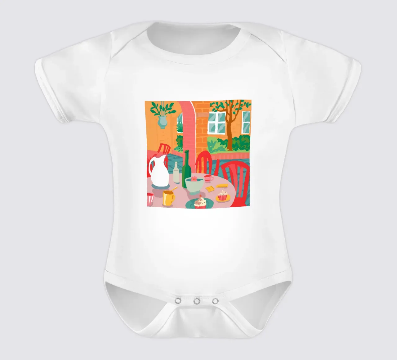 Terracotta Table Feast short-sleeve baby romper by Pake Nebula